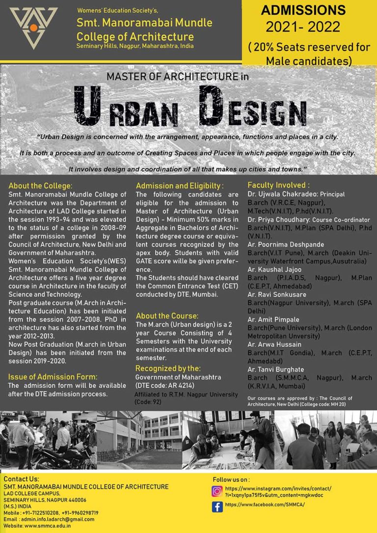 Admission Masters in Architecture (Urban Design) SMMCA